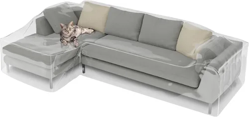 Miniatura 8 de Fanfanwin Funda transparente para sofá en forma de L de 106" x 59" x 42" Funda gruesa y resistente impermeable de vinilo para sofá seccional