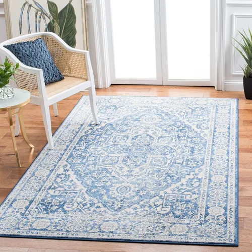 Miniatura 9 de SAFAVIEH - Alfombra de la colección Brentwood - 6' x 9', azul marino y gris claro, diseño envejecido con medallón, no desprende pelusa y fácil azul