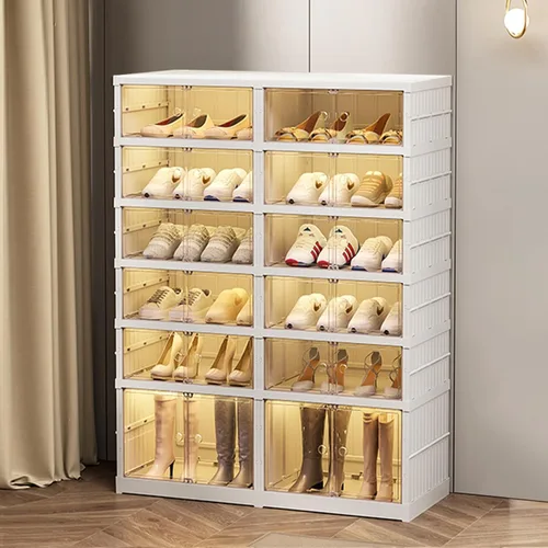 Miniatura 15 de SYNCVIBE Zapatero plegable de 6 niveles con estante de plástico, 12 pares de contenedores de almacenamiento de zapatos colapsables, grandes cajas