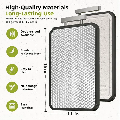 Miniatura 2 de Tabla de cortar de acero inoxidable, grande de 15 x 11 pulgadas, tabla de cortar de doble cara para cocina, paja de trigo de grado alimenticio PP