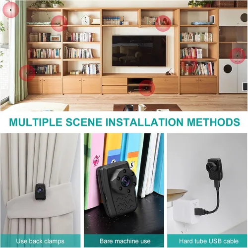 Miniatura 4 de Mini cámara inalámbrica HD pequeñas cámaras de vigilancia WiFi con detección de movimiento, clip trasero, grabadora de video portátil, cámara