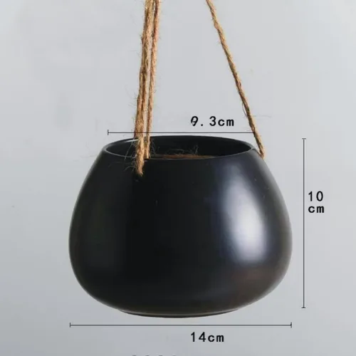 Miniatura 2 de Moyishi Maceta colgante decorativa de cerámica maceta maceta de agua para plantas jarrón interior y exterior macetas Deco (negro)