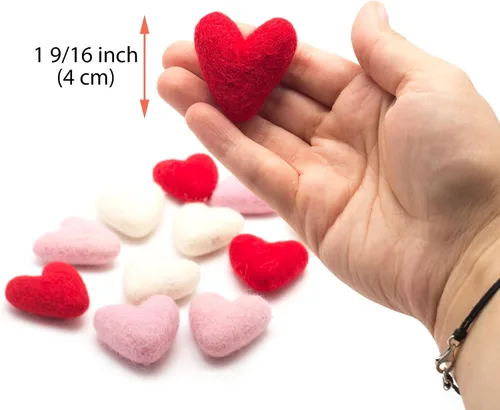 Miniatura 4 de Glaciart One Corazones de fieltro rojo – 1.5 pulgadas (10 piezas) – Fieltro de aguja – Fieltro de aguja y aceites esenciales listos – Hecho a mano