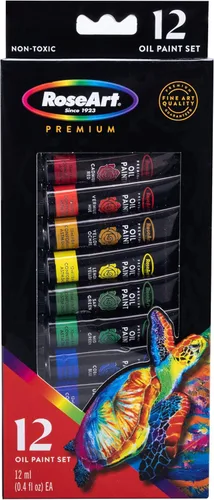 RoseArt Pintura al óleo de alta calidad, juego de 12 colores, pinturas al óleo pigmentadas de máxima resistencia para profesionales, estudiantes,