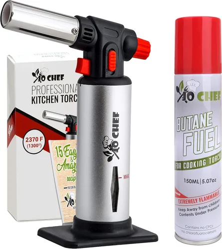 Jo Chef Antorcha de cocina con butano incluido – Encendedor recargable con bloqueo de seguridad y llama ajustable, soplete culinario para cocinar,