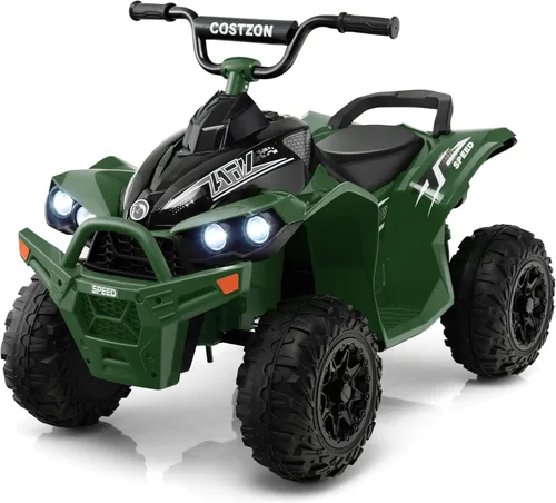Miniatura 11 de Costzon ATV para niños, vehículo eléctrico de cuatro ruedas de 12 V con función de avance/atrás, 2 velocidades, música, faros, cesta de Negro