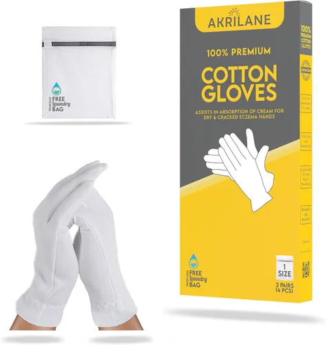 Miniatura 20 de XS Extra Small 10 pares de guantes de algodón 100% premium para manos secas Guantes hidratantes nocturnos para eczema, psoriasis y tratamiento