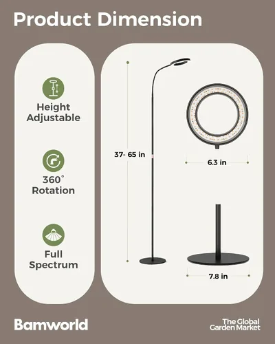 Miniatura 2 de Bamworld Luces de cultivo para plantas de interior, luces de plantas de espectro completo para cultivo en interiores, lámpara de cultivo de piso