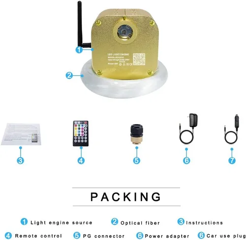 Miniatura 8 de Kit de proyección de luces de estrellas en el techo, de fibra óptica con Bluetooth de 16 W, control remoto/App LED RGBW