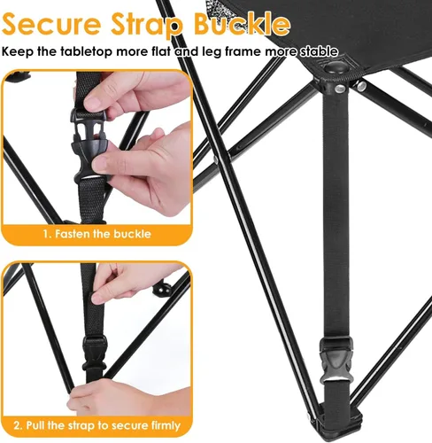 Miniatura 3 de TeqHome Mesa auxiliar plegable para campamento, mesa de campamento portátil para exteriores con 2 portavasos y bolsa de transporte, marco de acero