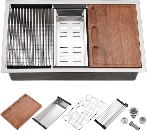 Miniatura 14 de Fregadero de barra negro de 12 pulgadas para montaje inferior de cuarzo-iAnomla 12x15 fregadero de cocina pequeño negro para montaje inferior barra
