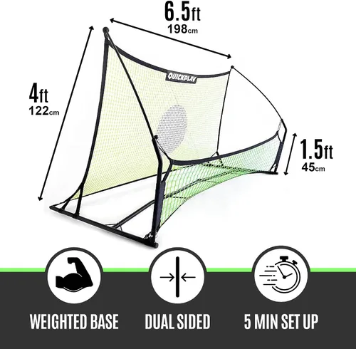 Miniatura 5 de QUICKPLAY TEKKERS TRAINER - Rebotador de fútbol, 6.5 x 4 pies y redes de paso de tierra de 6.5 x 1.5 pies, acero aleado, fibra de vidrio, negro