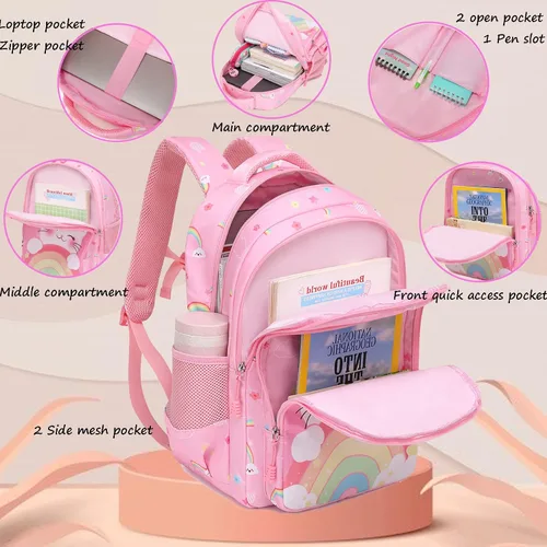 Miniatura 4 de Mochila de escuela primaria para niñas con lonchera, mochila de regreso a clases