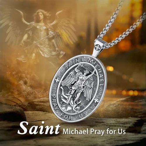 Miniatura 4 de EUDORA Collar de plata de ley 925, San Cristóbal y San Benito, San Miguel, Virgen María, San Judas Tadeo, Cruz de Buen Pastor y Arcángel, Medalla