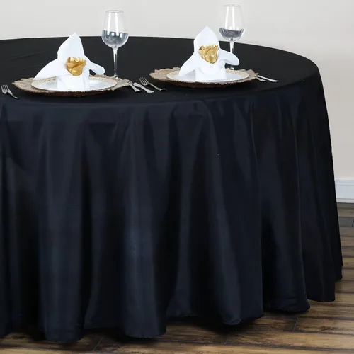 Miniatura 2 de TABLECLOTHSFACTORY Mantel redondo negro de 120 pulgadas, mantel de poliéster, resistente a las manchas y a las arrugas, lavable, para bodas