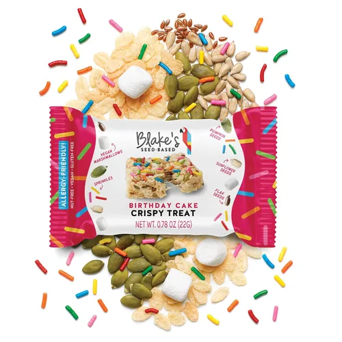 Miniatura 8 de Blake’s Seed Based, Birthday Cake - Golosinas de arroz crujiente sabor a torta de cumpleaños, sin nueces, gluten, lácteos, ni soya; snack saludable