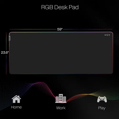 Miniatura 3 de VIVO DESK-PAD60-24 - Alfombrilla de escritorio grande de 60 x 24 pulgadas con iluminación RGB para ambiente de oficina y juegos inmersivos