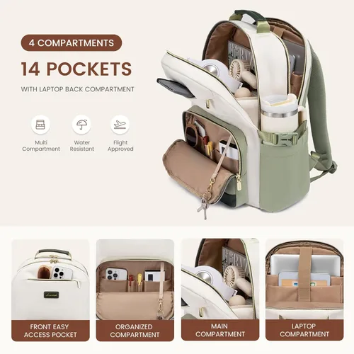 Miniatura 58 de LOVEVOOK Mochila para laptop para mujer, 15,6 pulg. Beige - Negro - Castaño
