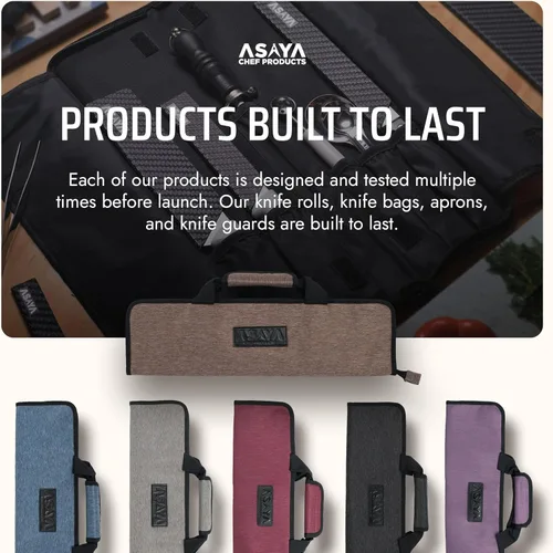 Miniatura 7 de Asaya - Bolsa enrollable para cuchillos de chef - 12 bolsillos para cuchillos y utensilios de cocina - Nylon ligero, duradero y resistente a manchas