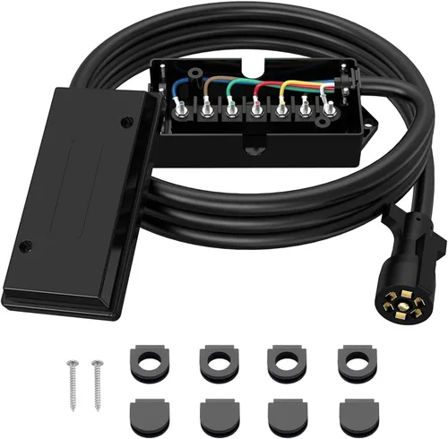 Gonice Arnés de cableado de remolque de 8 pies y 7 pines con caja de conexiones de 7 bandas, cable de remolque resistente de 7 vías para remolques,