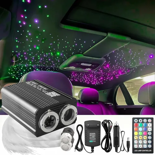 Miniatura 8 de Luz de techo de 32 W Twinkle Starlight, 1100 luces de estrella de 13.1 pies para automóvil, luz LED de fibra óptica de doble color, RGBW, estrellas