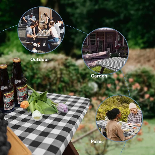 Miniatura 6 de Funda para Mesa de Picnic y Fundas para Bancos, Mantel Ajustado con Borde Elástico, Resistente al Agua y Aceite, para Exteriores, Jardín, Camping