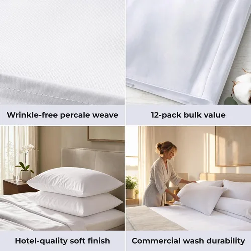 Miniatura 9 de Pacific Linens Juego de 12 fundas de almohada de percal suave, de lujo, sin arrugas, mezcla de algodón Polly de 200 hilos, ropa de cama de grado