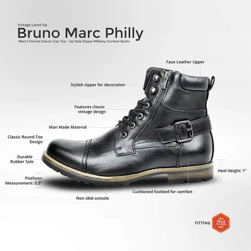 Miniatura 8 de Bruno Marc Men's Motorcycle Combat Boots Zipper Biker Boot