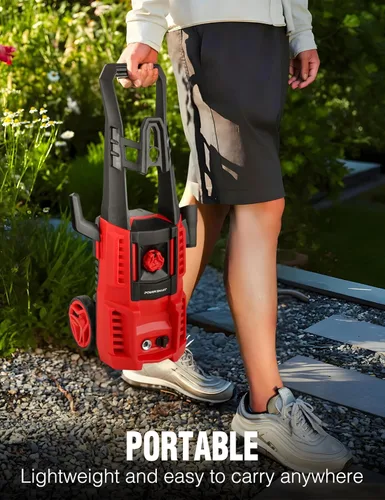 Miniatura 7 de Lavadora eléctrica a presión PowerSmart, 1850 PSI 1.7 GPM, lavadora de potencia portátil con boquillas ajustables, cañón de espuma, 58 pies de Rojo