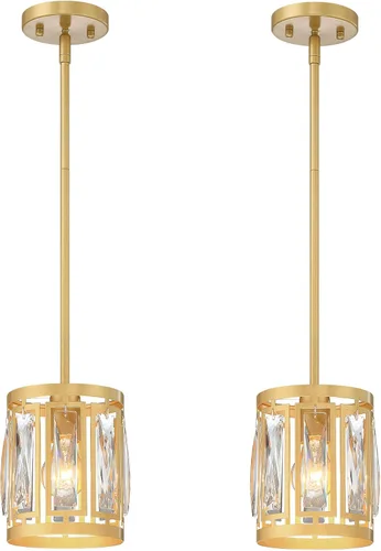 Miniatura 12 de Lámpara colgante de cristal con pantalla de tambor negra mate, araña de 2 paquetes para isla de cocina, luces de techo modernas para sala de estar