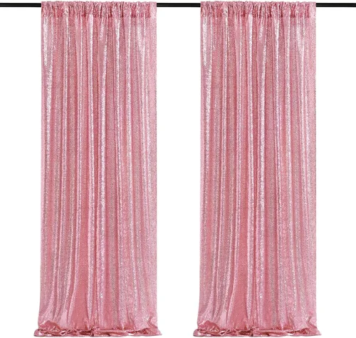 Miniatura 75 de Cortinas de fondo de lentejuelas rosas de 2 piezas, 2 pies x 8 pies, fondo de fotografía, cortina para fiestas con purpurina, fondo de boda, tela