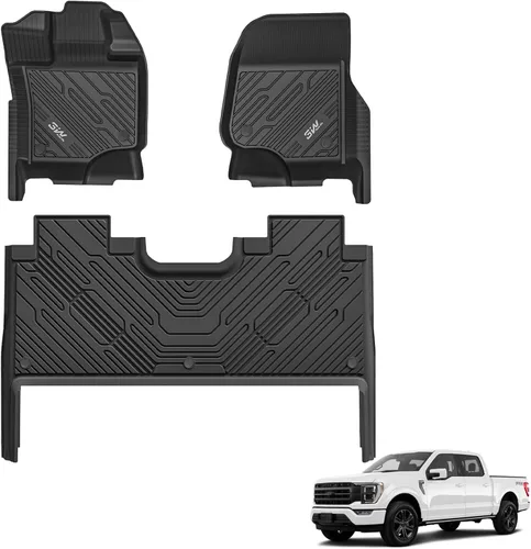 Miniatura 14 de 3W Tapetes para piso y alfombra delantera para Ford F150 / F-150 Lightning SuperCrew Cab 2015-2025, forro para piso TPE todo clima resistente