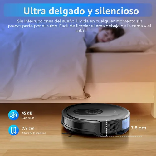 Miniatura 6 de Tikom Robot aspirador y trapeador combinado, aspiradora robótica de 5000 Pa, 150 minutos máximo, aplicación y control remoto, ideal para suelos