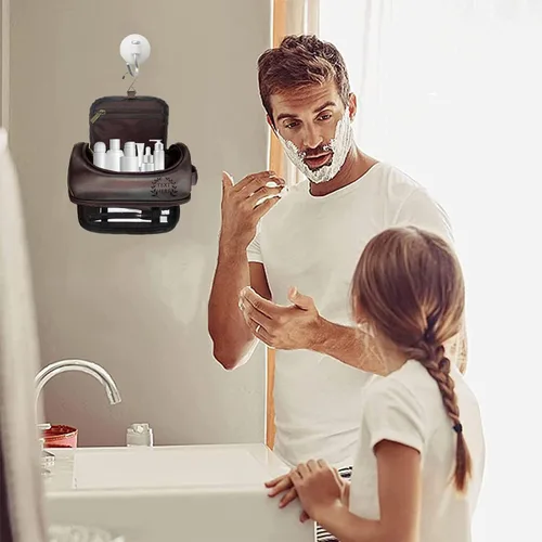 Miniatura 6 de xrlsg Neceser personalizado para hombres, kit de organizador de viaje de piel sintética grabada personalizada con gancho para colgar, regalo