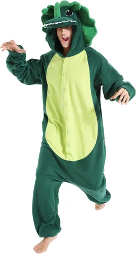 dressfan Disfraz de dragón de Triceratops de animal, disfraz de dinosaurio, Navidad, Halloween, cosplay, pijama, unisex, para adultos y adolescentes