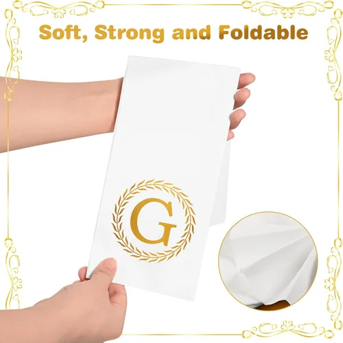 Miniatura 3 de 100 servilletas desechables con monograma de oro, toallas de mano decorativas con letra G, servilletas de cena para invitados, toallas de mano