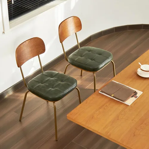 Miniatura 6 de Juego de 2 sillas de comedor modernas de mediados de siglo, sillas retro con asiento tapizado de piel sintética y respaldo de madera maciza y patas