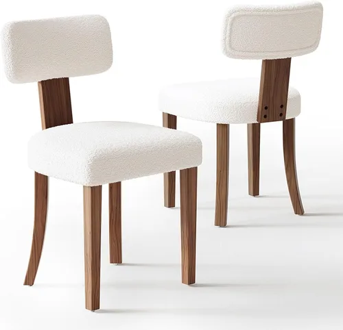 Miniatura 12 de LUXOAK Juego de 2 sillas de comedor modernas de mediados de siglo, sillas de cocina tapizadas de lino con respaldo curvado y patas ajustables