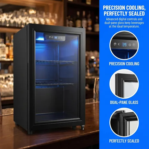 Miniatura 4 de Refrigerador de bebidas de 1.7 pies cúbicos, mini refrigerador de 68 latas con puerta de vidrio, control digital de temperatura, estantes