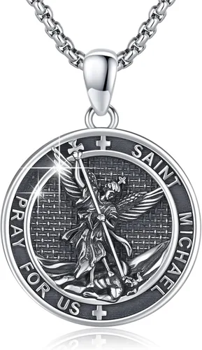 DOTBJ Collar con colgante de cruz de San MiguelSan CristófaloSan BenitoSan PatricioJesús Amuleto de joyería para hombres y mujeres con cadena Rolo