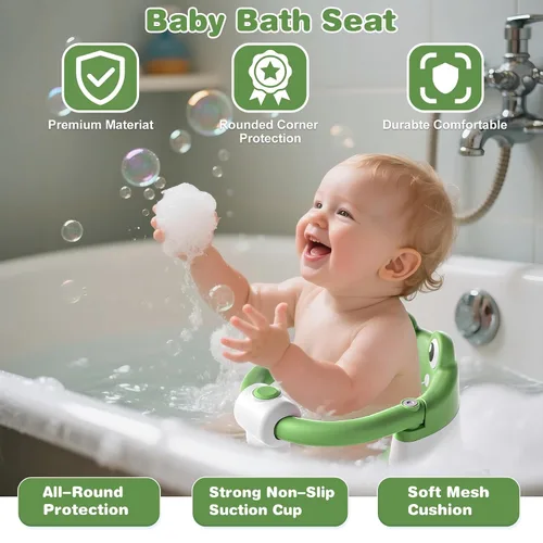 Miniatura 7 de Asiento de baño de bebé para bebés de 6 meses en adelante, asientos de baño antideslizantes para sentarse con ventosas y cojín suave para asiento