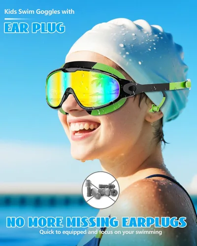 Miniatura 2 de Aegend Nuevo paquete de 2 gafas de natación de visión amplia para niños, gafas antivaho/anti-UV sin fugas con tapones para los oídos para niños de 3