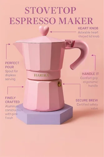 Miniatura 4 de HARIRA Cafetera de 9 tazas de café de estilo italiano y cubano, cafetera de aluminio duradera con mango ergonómico, rica infusión aromática