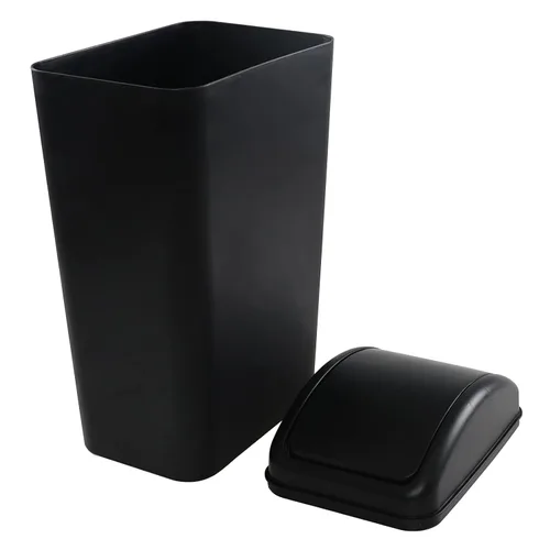 Miniatura 7 de Vababa Cubo de basura de plástico negro de 3 galones, pequeño cubo de basura delgado con tapa abatible