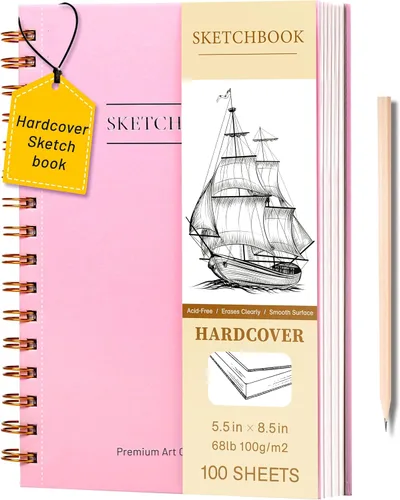 Yoment Cuaderno de bocetos pequeño de 5.5 x 8.5 pulgadas para dibujar, 100 hojas de tapa dura en espiral para niños (68 libras/3.53 oz/m²), cuaderno