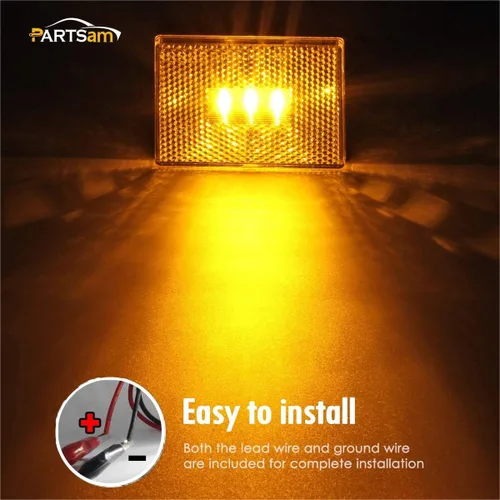 Miniatura 4 de Partsam 4 luces de marcador lateral ámbar para remolque RV con reflector reflejo, luces LED rectangulares de 2-4/5 pulgadas para remolque
