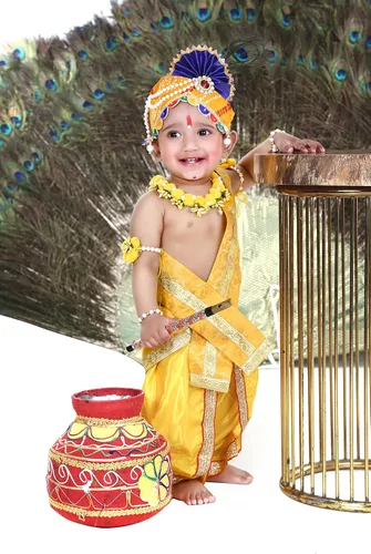 Miniatura 3 de Raj Fancy Dresses Vestido Shri Krishna para bebés, niño y niña, vestido Janmashtmi con Dhoti Dupatta, vestido Kanha, para 3 meses a 8 años