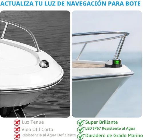 Miniatura 5 de Obcursco luces de navegación para barco, luces LED marinas rojas y verdes para la proa, IP67 impermeable, resistente a la oxidación, ideal