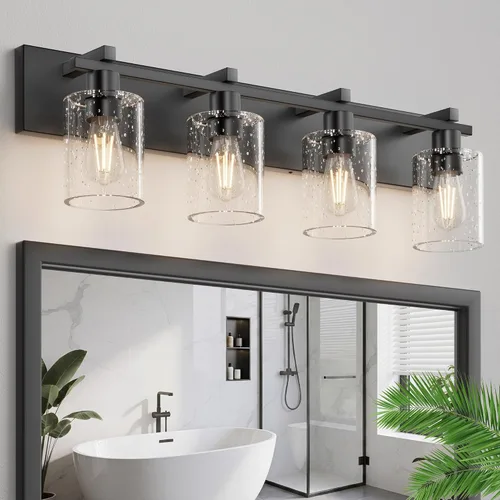 Miniatura 9 de Bathroom Light Fixtures Over Mirror, 2-Light Modern Matte Black Bathroom Vanity Light, Wall Lights with Clear Glass Shade, Living Room, Bedroom