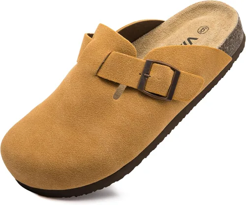 Miniatura 12 de Zuecos de ante con plantilla de corcho, sandalias de patata, mules de confort con soporte de arco, chanclas cómodas de slip on